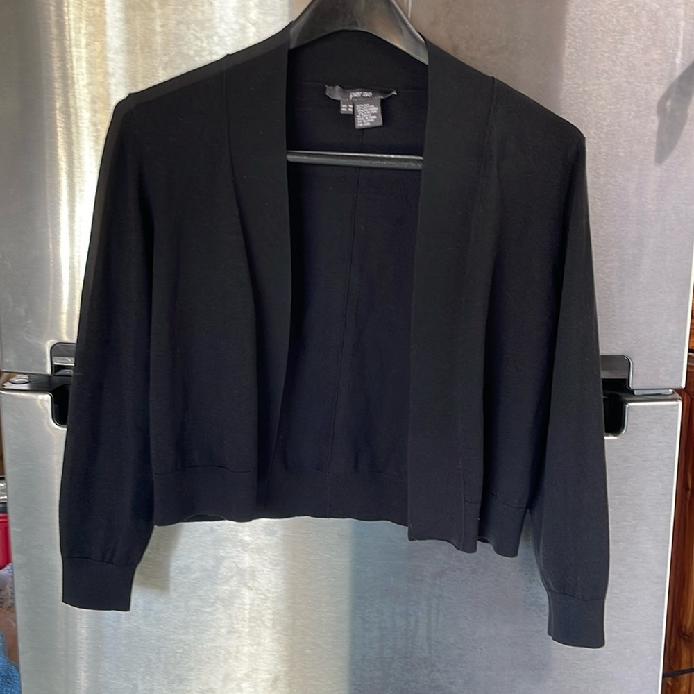 Per Se women’s‎ silk blend, open cardigan, 3/4 Sleeve sweater size medium black